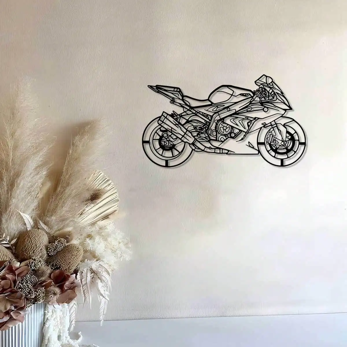 Motorrad-Wandkunst aus Metall im böhmischen Stil – 11,81 Zoll Outdoor-Skulptur für Garten-, Terrassen- und Wohnzimmerdekoration