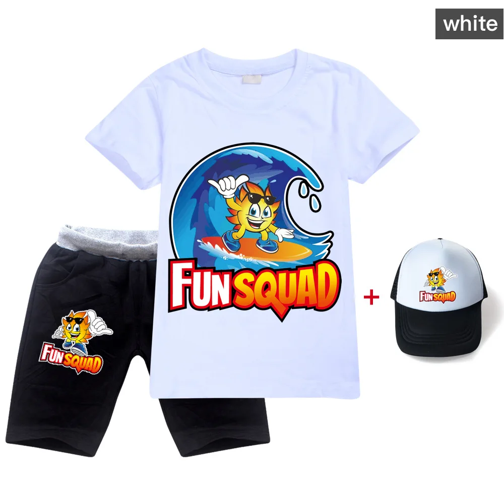 Fun squad Gaming Baby Girls Boys Clothes Outfits Summer Kids Short Sleeve T-Shirts+Shorts 2pcs Outfits Children's Suit+cap