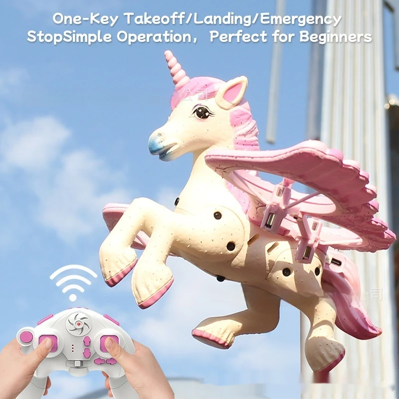 Unicorn Shaped RC Drone with One Key Takeoff and Landing Stunt Functions Beginner Aircraft Toy Gift for All Ages Kids