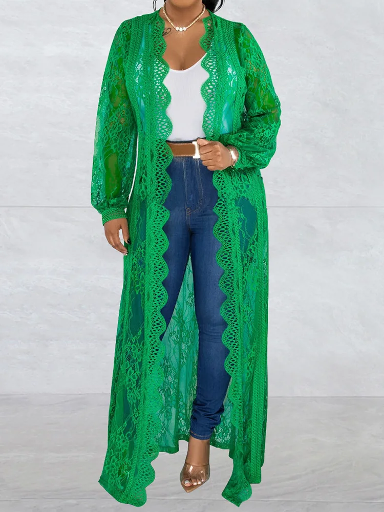

Women All-Match Long Cardigan Jacket Female Full Sleeve Streetwear Loose Lace Coat Summer Casual Hollow Out Beach Outerwear Tops