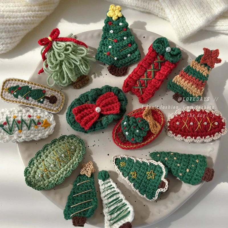

Christmas Collection Holiday Hair Clips Yarn Hair Clips Christmas Tree-Shaped Baby Clips Children's Sweetheart Hair Accessories