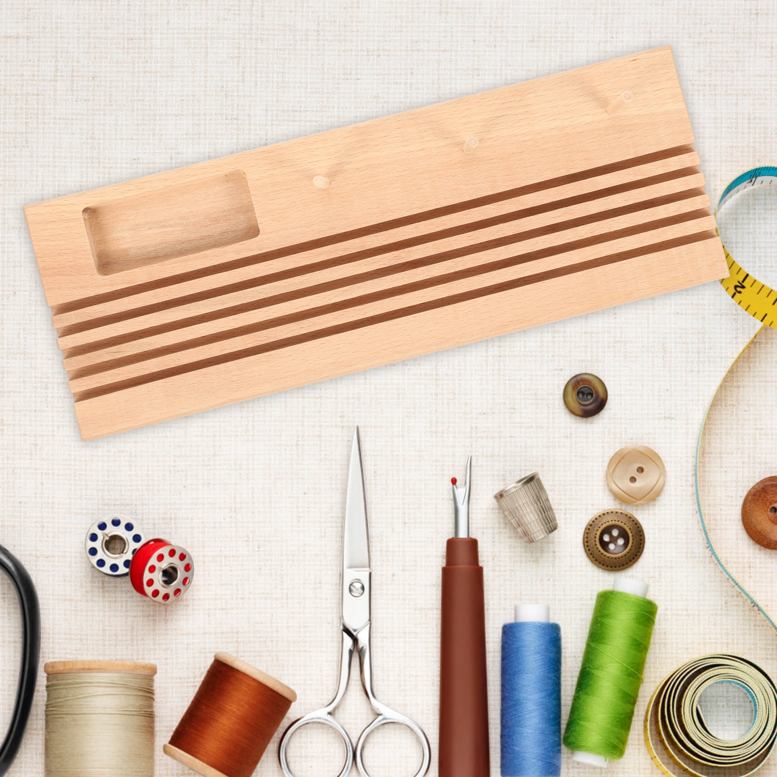 

Wooden Spool Holder for Thread Patchwork Ruler Sewing Knitting Accessory DIY Storage St Mount Tool Compact Practical