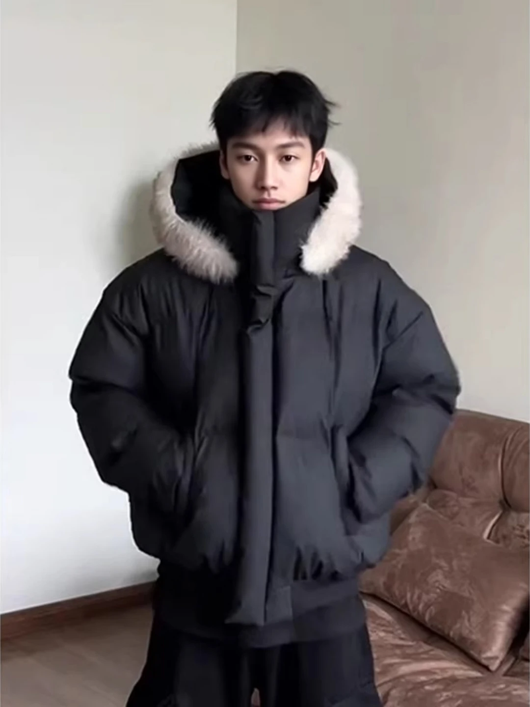 

Мужская зимняя ветрозащитная и водонепроницаемая куртка-пуховик из искусственной кожи с капюшоном, утепленная хлопком, или хлопковая одежда