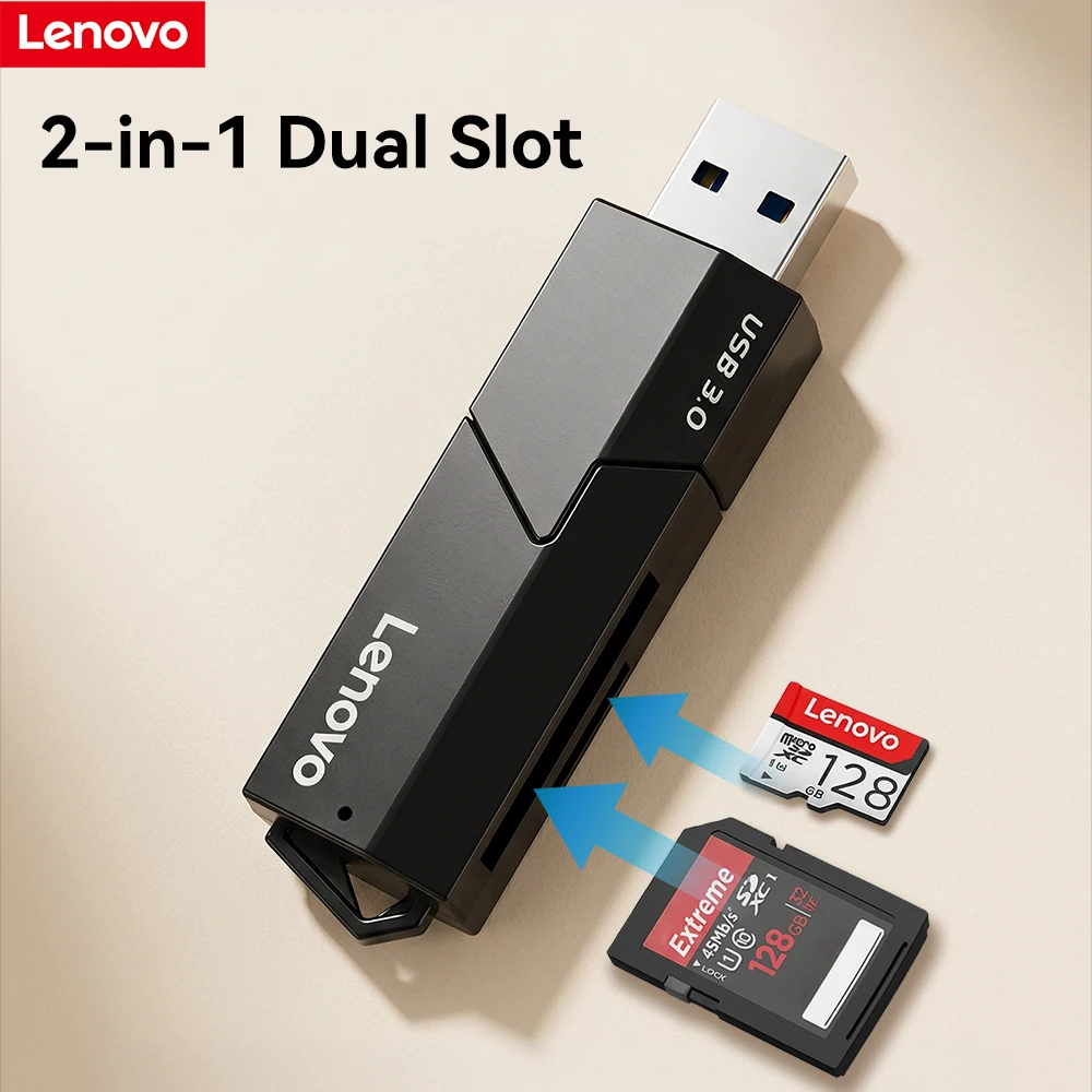 Lenovo USB3.0 Card Reader 2 in 1 SD TF Memory Card Reader Sliding Cover Portable Plug And Play For Laptop PC