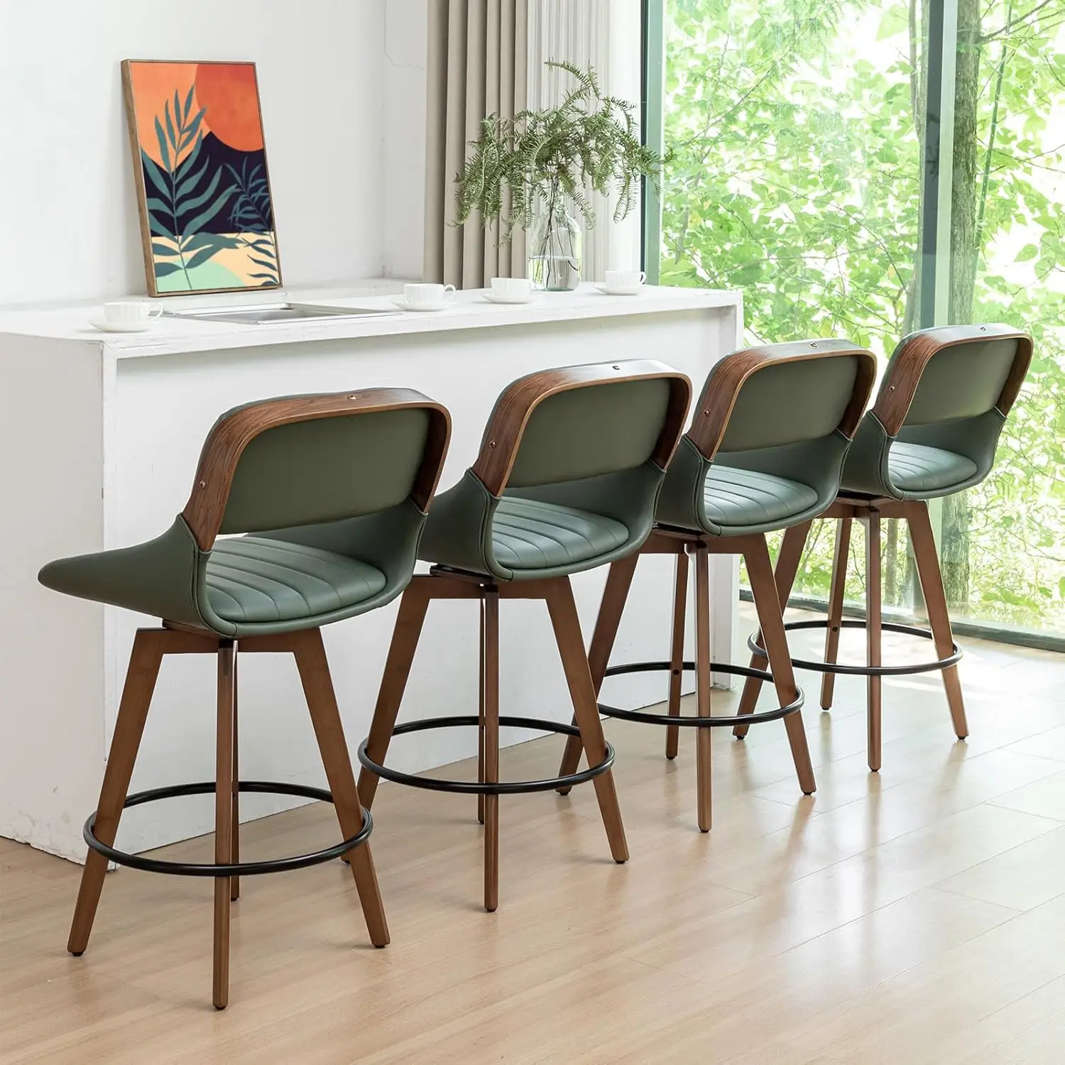 [Helong Store]Set 2 Kursi Bar Putar - Kursi Bar Tinggi Konter Kulit 26,4 inci dengan Kulit Imitasi Berlapis, Bantalan Ba