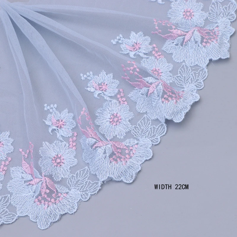 1Y Blue Lace Trim Handmade DIY Doll Clothing Accessories Wedding Floral Embroidery Lace Fabric Curtains Sewing Repair