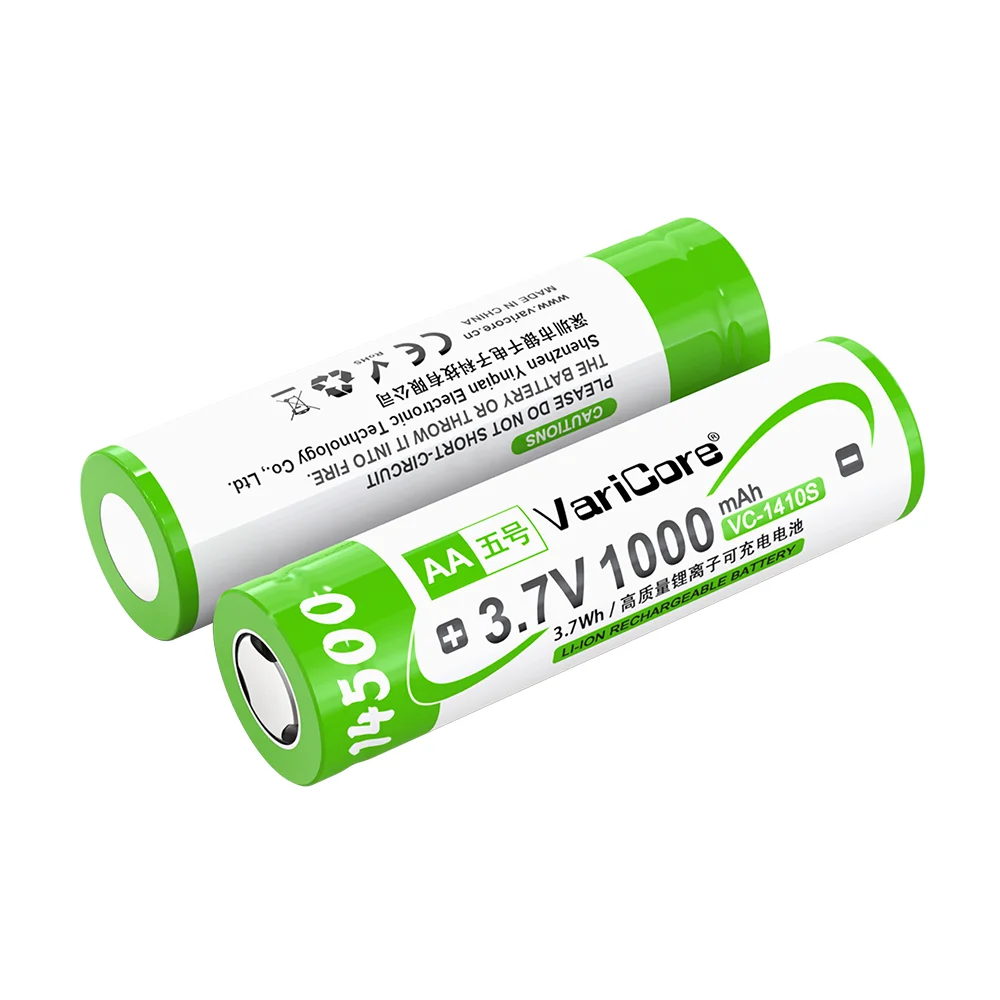 3.7V 14500 1000mAh AA 3.7V Li-ion Rechargeable Battery for Flashlight, Toys,Remote Control