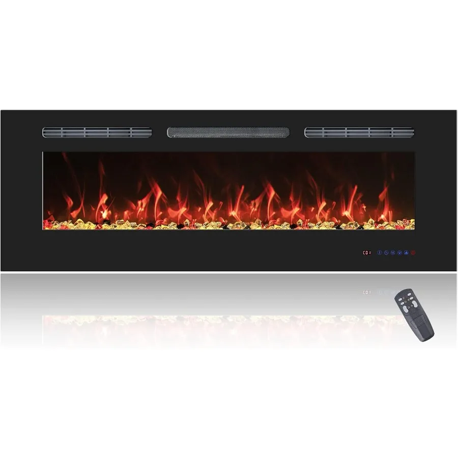 

50 inch Electric Fireplace Wall Mounted Recessed Electric Fireplace Insert Fireplace Heater with Timer Remote Control Adjustabl