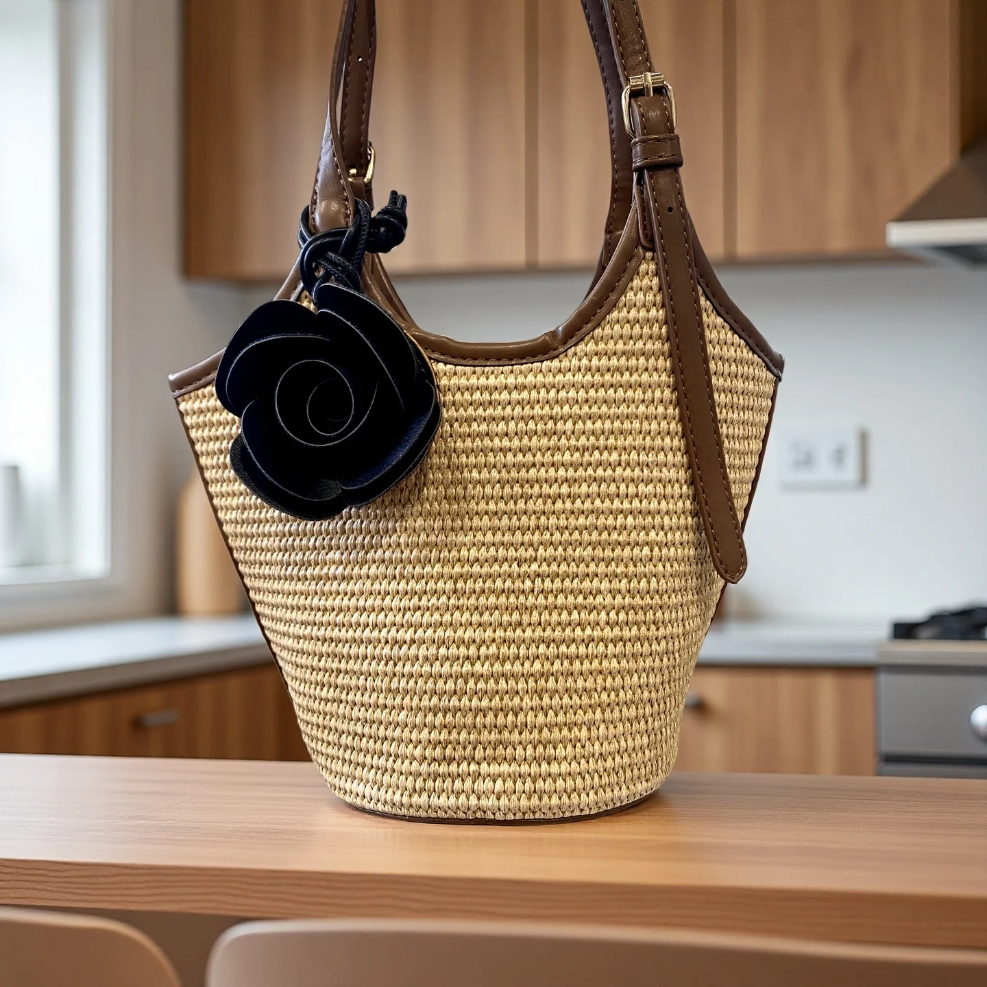 5 Farben Handgefertigter PU-Leder Kamelien-Blumen-Schlüsselanhänger/Taschenanhänger – Sommer-Strand-Feeling/Geschenk – Auto-/Taschen-Accessoire/Deko-Schlüsselanhänger für Sie – Detail 5