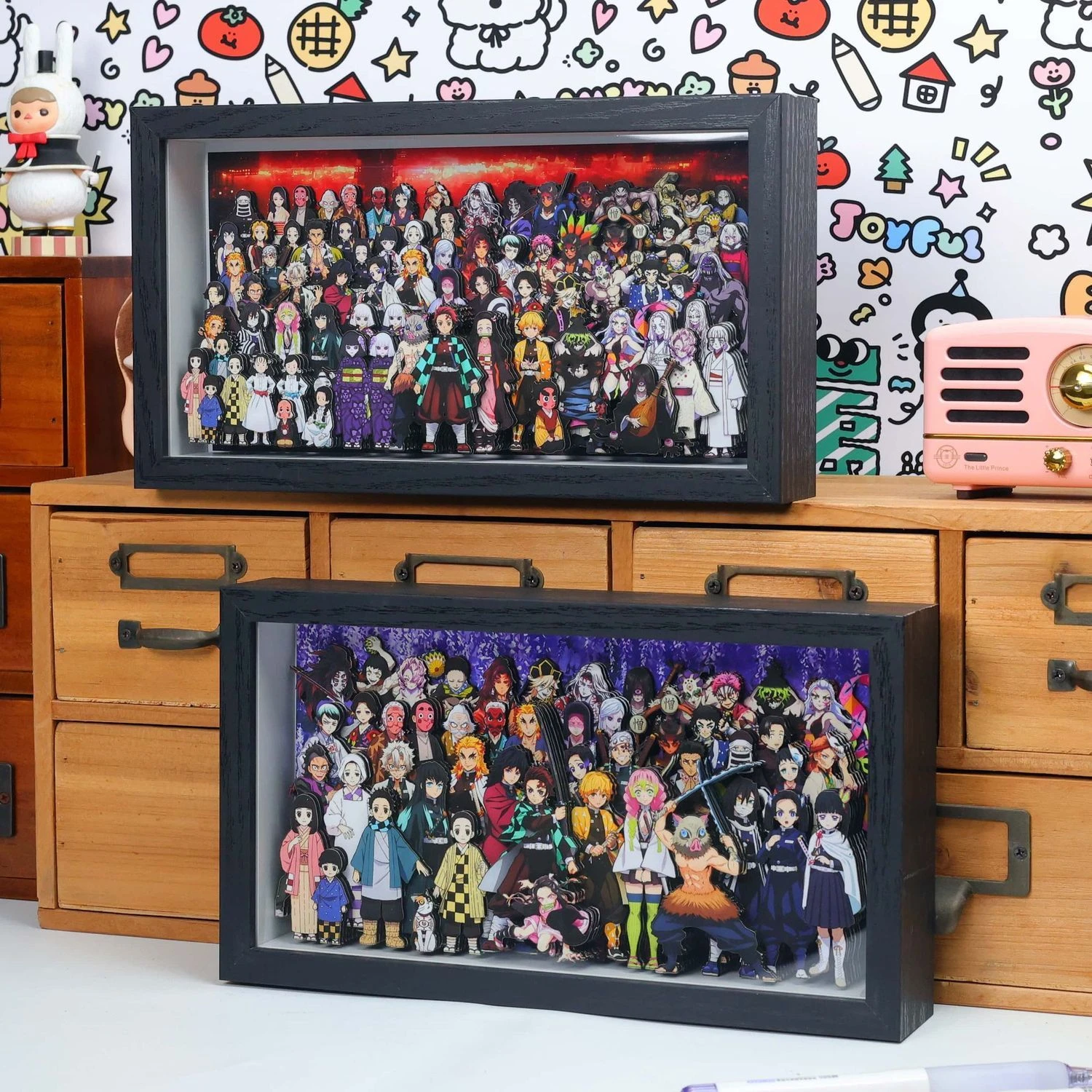 Pintura de tallado en papel 3D Demon Slayer, Kimetsu no Yaiba, Castillo infinito, personajes de Anime, arte de pared, regalo de cumpleaños, decoración de escritorio para el hogar