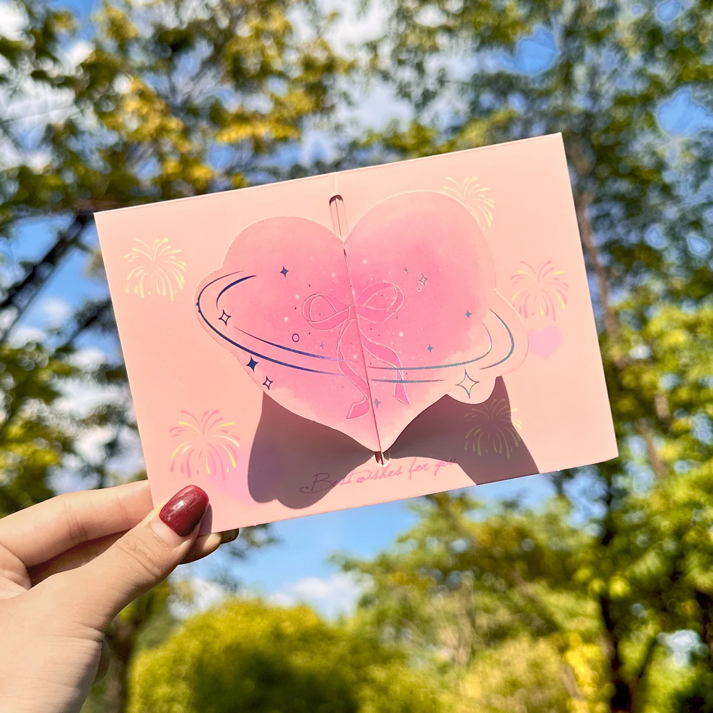 3D Greeting Card Heart-Shaped Card Birthday Gift for Girls with Envelope