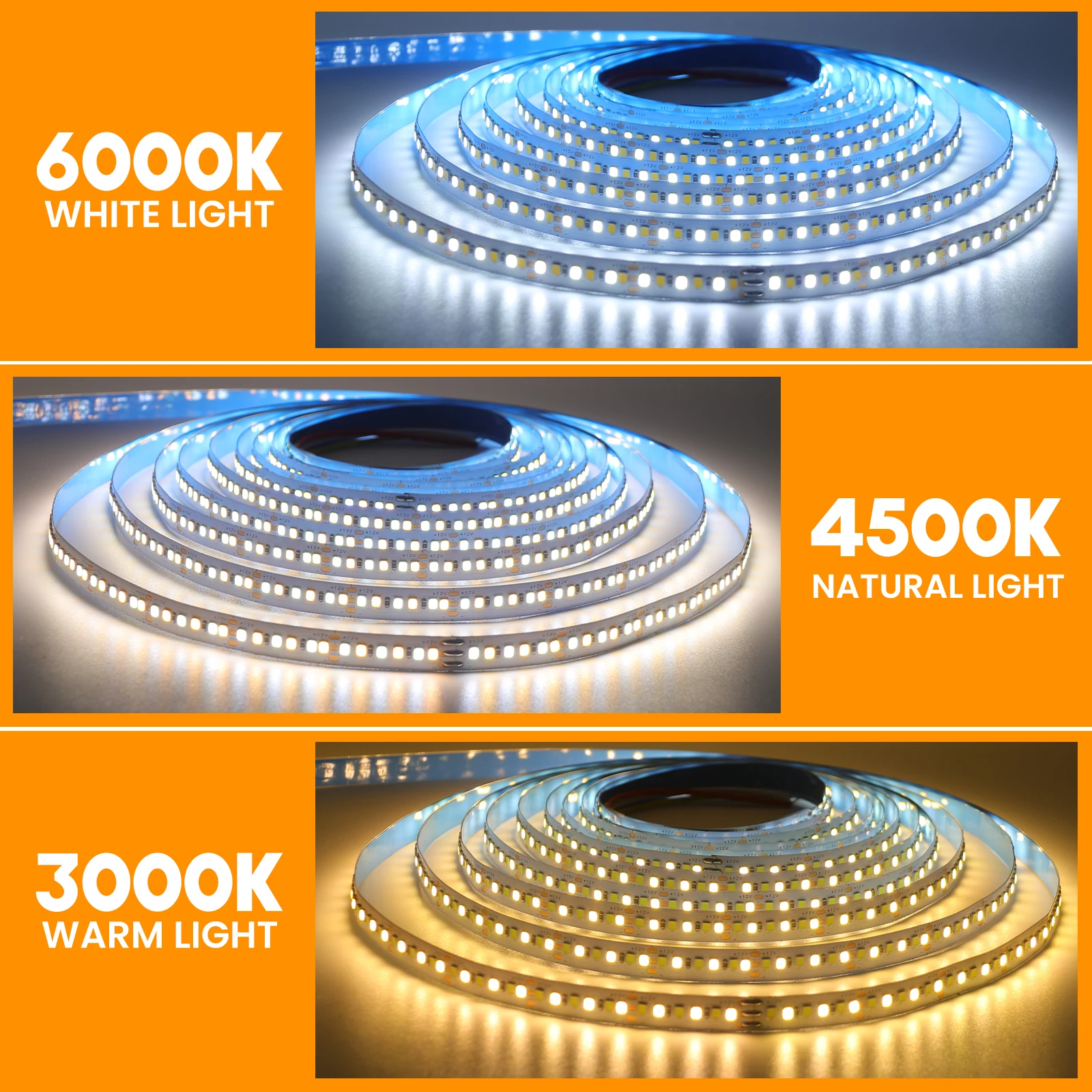 5M Dual Color SMD2835 216Leds/M CCT Dimmable LED Strip Light 12V DC WW CW Color Temperature Adjustable Flexible LED Tape Ribbon