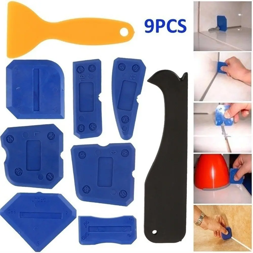 9/12PCS Sealant Tools Caulking Tool Kit Sealant Finishing Tool Smooth Scraper Grout Kit Tools Angle Scraper Glue Shovel