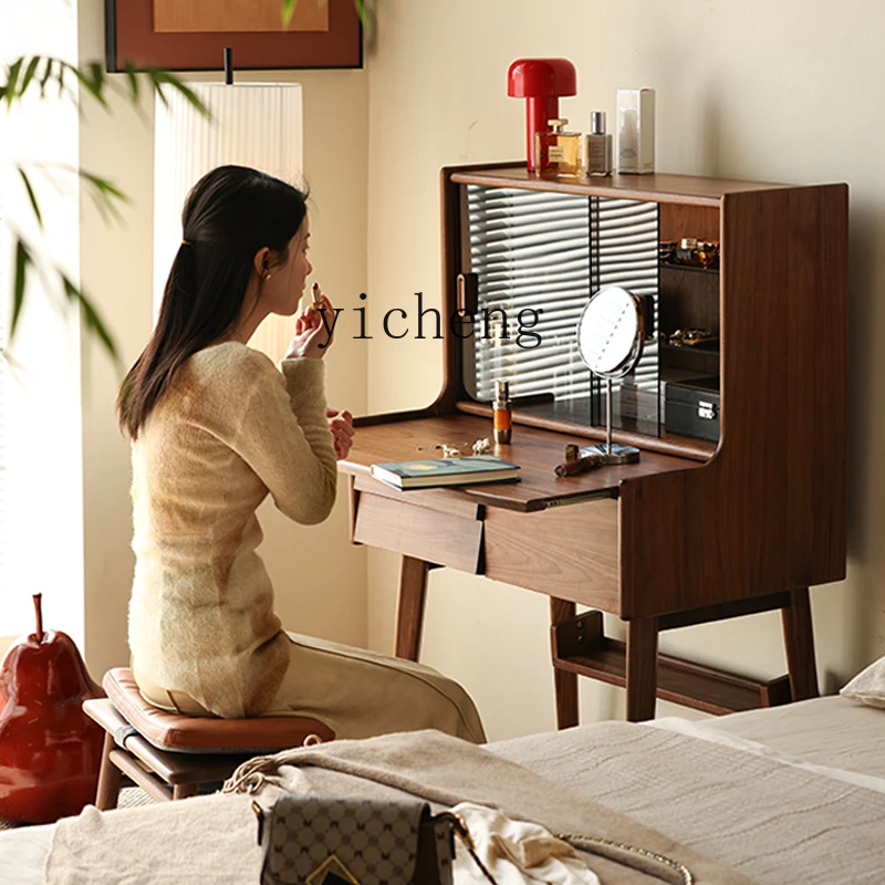 

LX Black Walnut Dressing Table Bedroom Dressing Table Small Apartment Storage