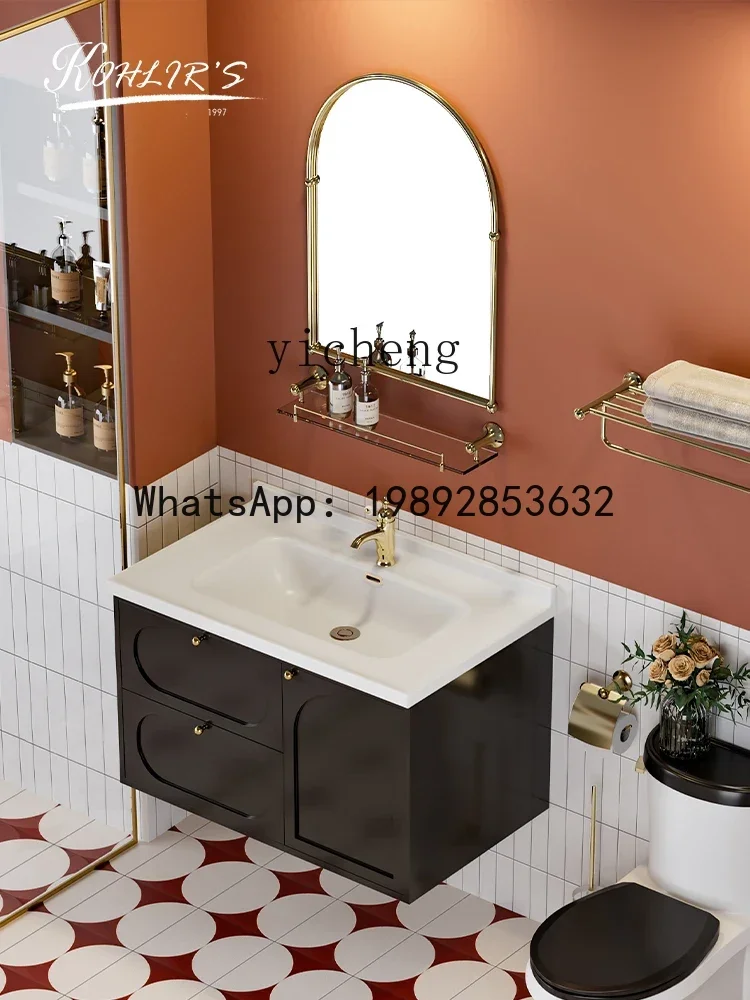 

Solid Wood Bathroom Cabinet French Bathroom Wash Basin Cabinet Combination Oak Ceramic Integrated