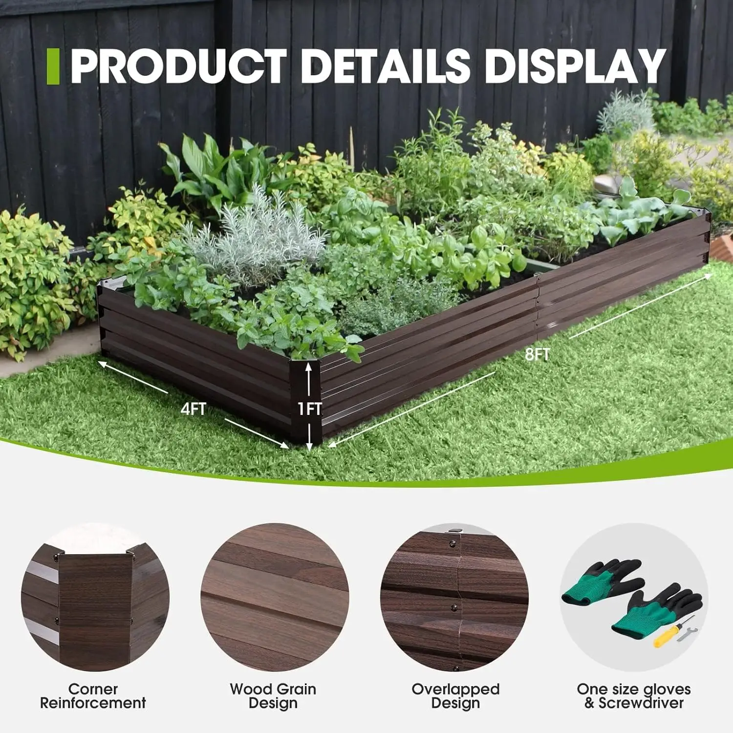 2PK Raised Garden Bed Outdoor, 8x4x1FT Galvanized Raised Garden Bed, Metal Planter Box for Gardening Planting Vegetables