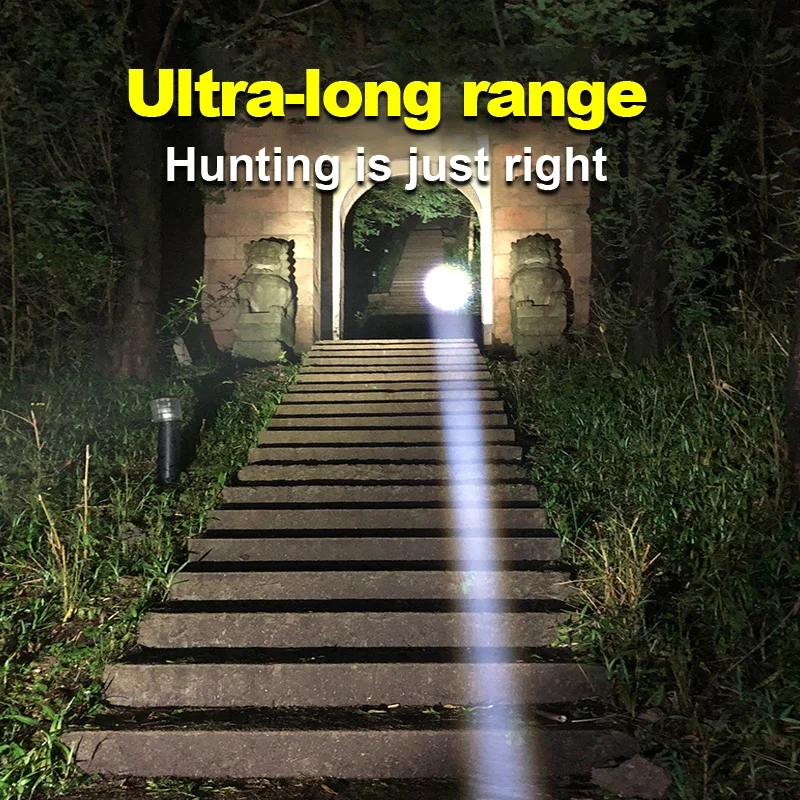 

2026 High Power Spotlight Long Range LED Flashlight With Luminous StripsTail Glass breaker Zoomable Torch For Camping Emergency