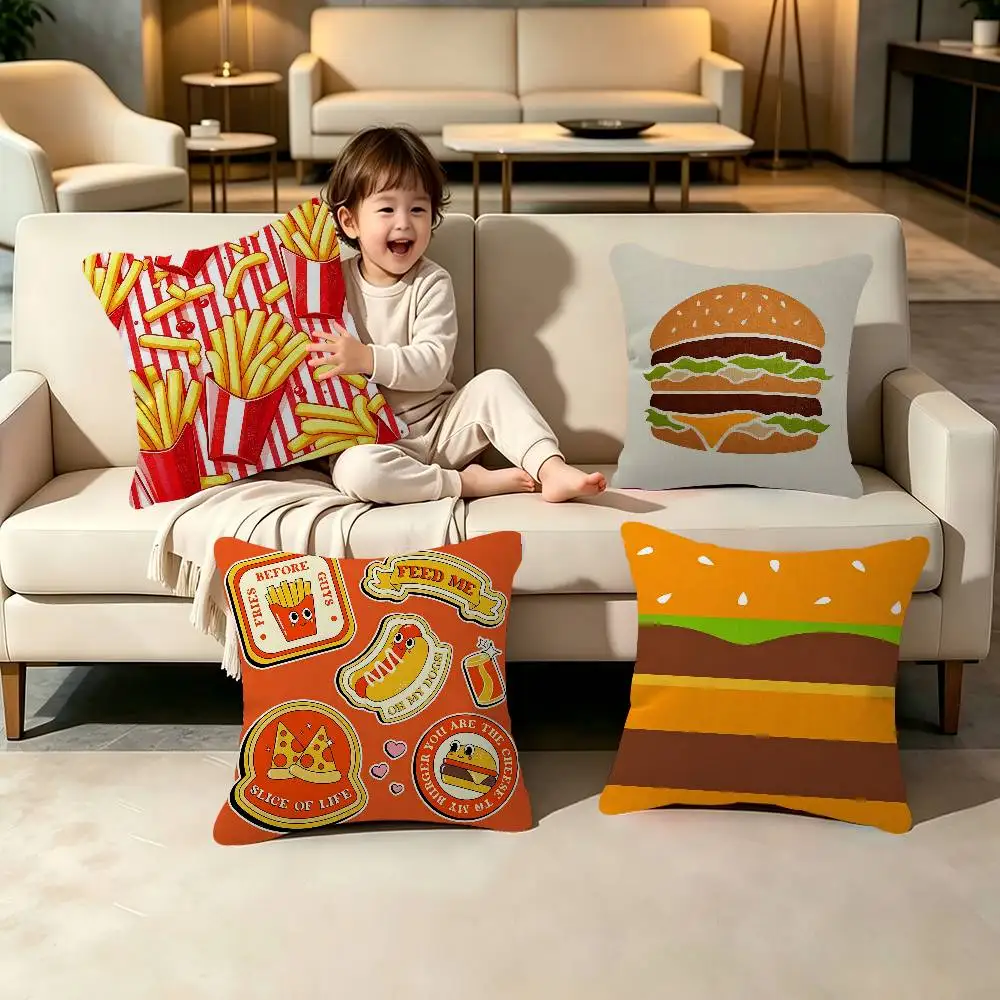 Cartoon Fries And Hamburger Theme Fashion Decor Pillowcase Throw Cover Pillow Case Cushion For Living Room Square Home Decor