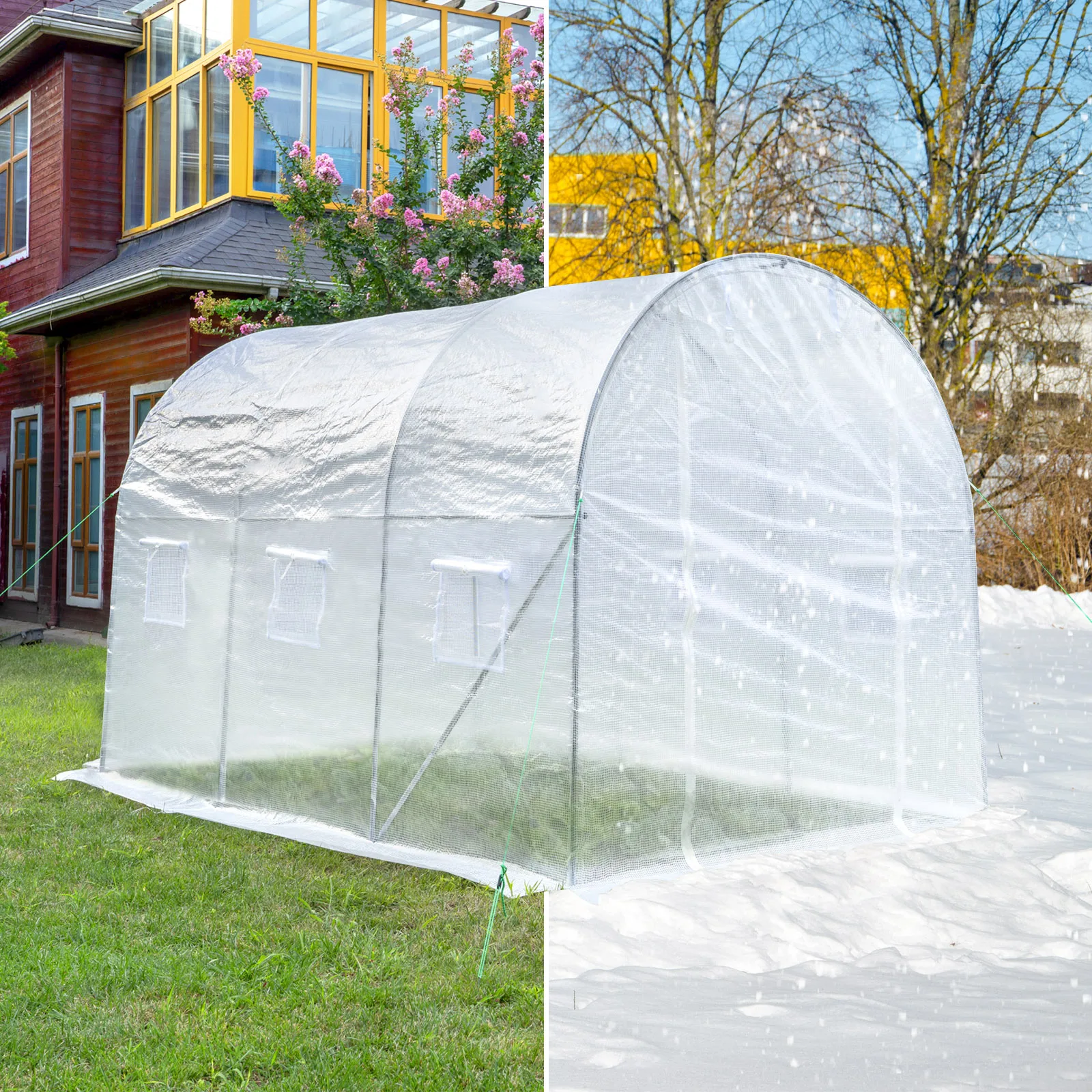 WOLTU 300x200x200cm Folien-Gewächshaus Winterfestes Polytunnel für den Anbau von Tomaten, Gemüse und Pflanzen mit Tür und 6 Fenstern