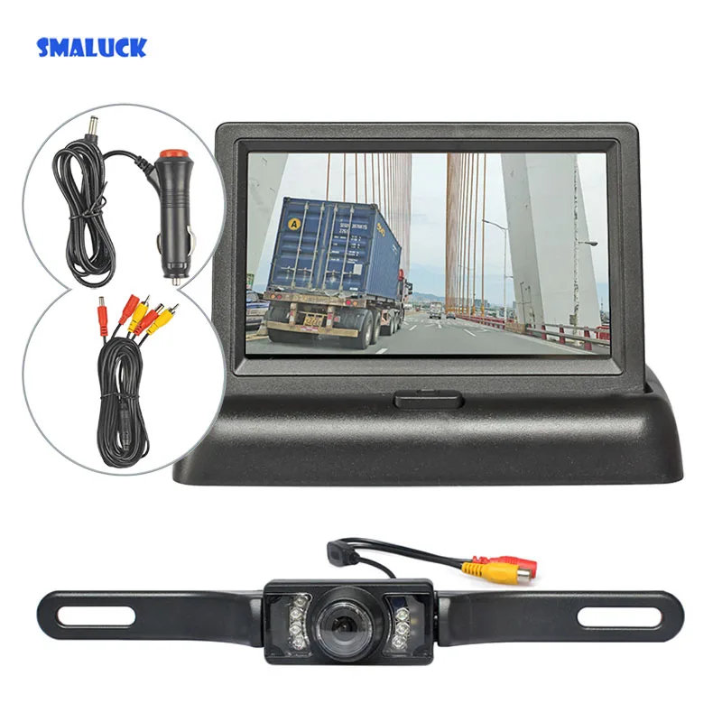 

SMALUCK 4.3inch Backup Car Monitor LCD Display Reversing Car Camera Kit HD Car Rear View Camera Parking System