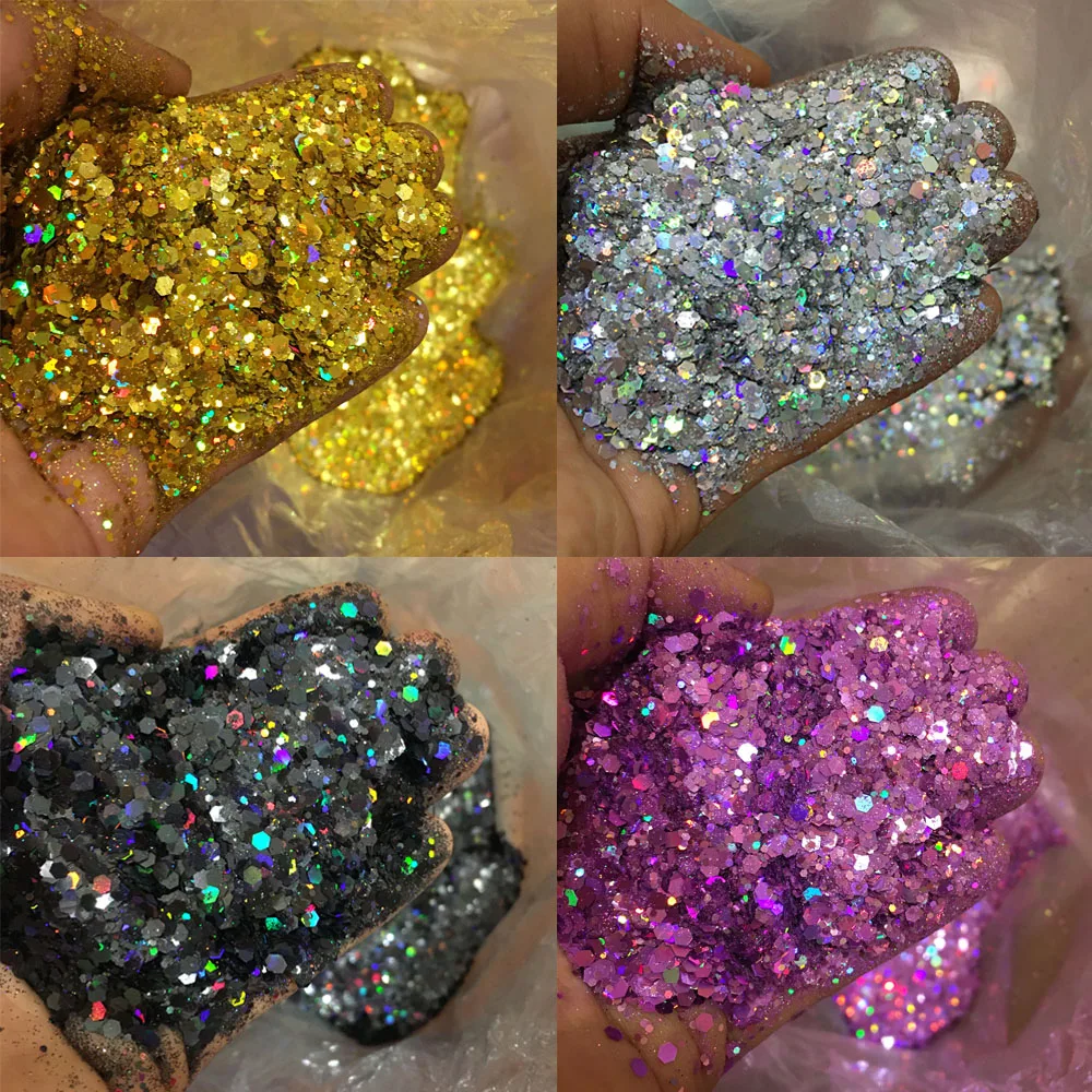 

10g Laser Nail Glitter Flakes Mix-Hexagon Holographic Sparkly Powder Nail Art Decoration Loose Reflective Mermaid Chunky Sequins