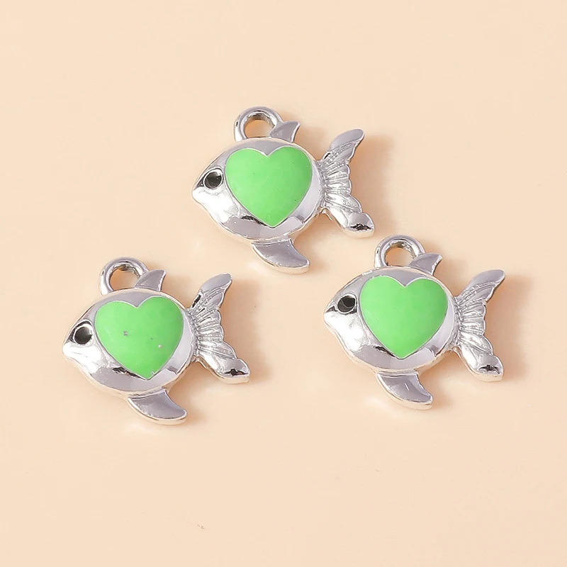 Leslie 10 Stück neue Cartoon bunte Herz Goldfisch Clown Fisch Charms Anhänger für Schlüsselanhänger Ohrringe DIY Schmuckherstellung Zubehör – Detail 5