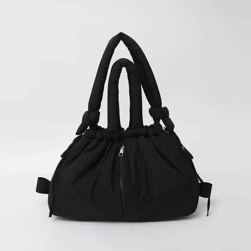 Soft Puffy Drawstring Tote Bag, Thick Padded Dual Handles Crossbody Bag Cloud Backpack for Women Daily Handbag Shoulder Bags