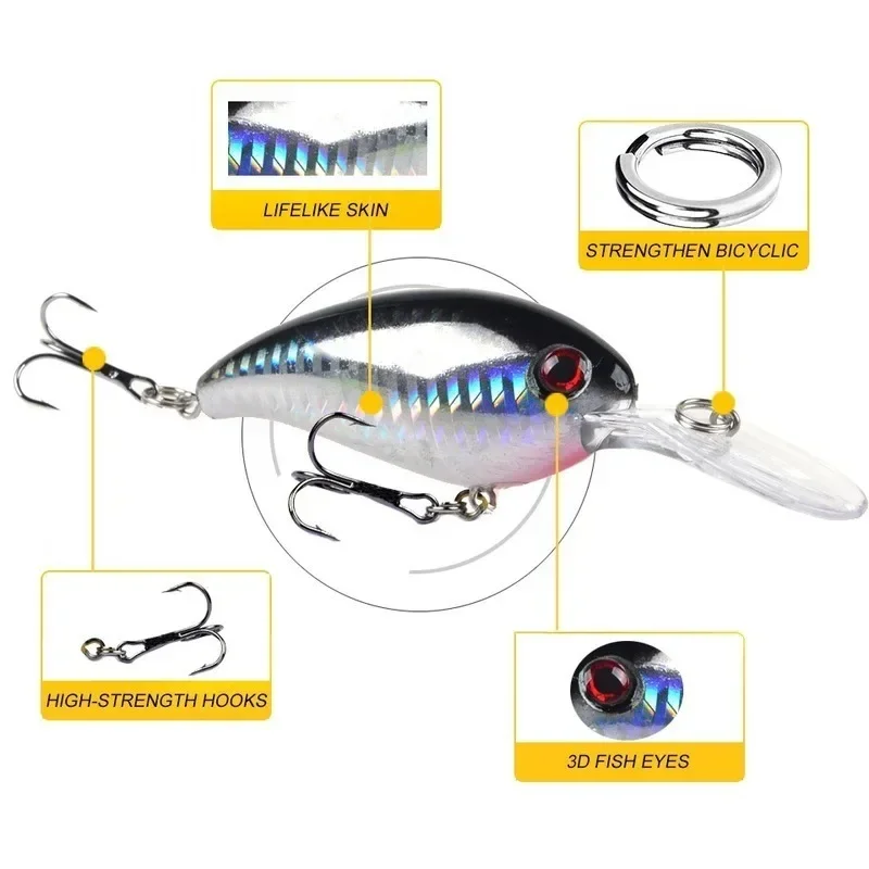 Artificial Hard Crank Fishing Lure, Crankbait Jerkbait Wobbler, Good Treble Hooks Tackle, 10cm, 14g, 1Pc image 2