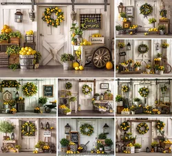 Mehofond Photography Background Summer Lemon Fruit Barn Door Kids Birthday Party Cake Smash Portrait Decor Backdrop Photo Studio