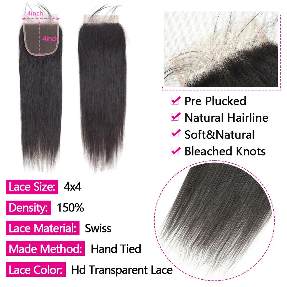 Straight Human Hair Bundles With A Closure Human Hair 24 Inch Transaprent Lace 4x4 5x5 2x6 Hd Lace Closure 3-5 Workdays Delivery image 3