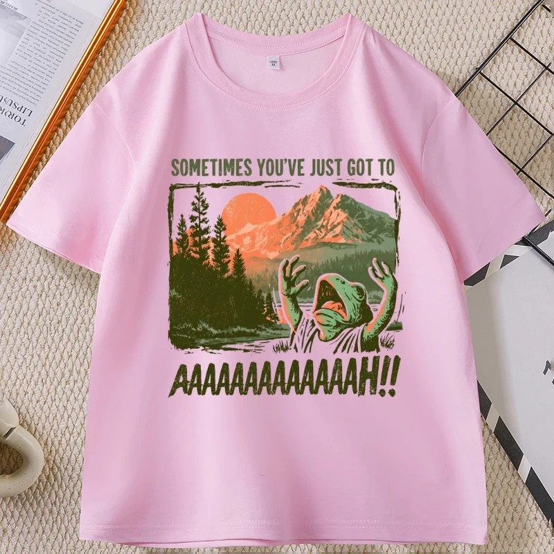 Sometimes You've Just Got To Scream T-Shirt Funny Frog Meme Comfort Tee Cotton Short Sleeve Nature Graphic T-shirt Mental