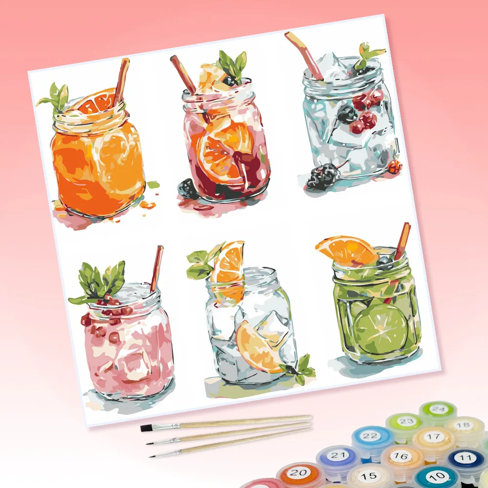 Watercolor Cocktail Drink Wall Art Set Collection set Art Painting By Numbers Kit DIY Canvas Art Gift