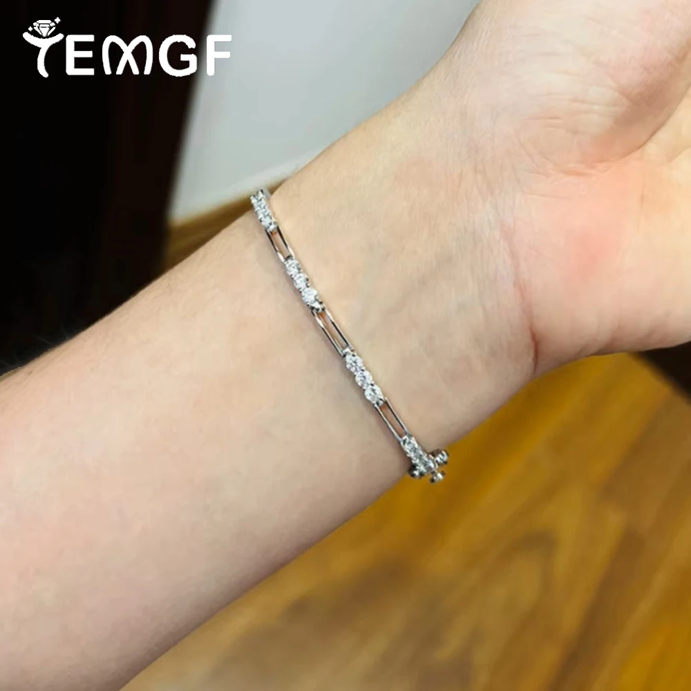 

TEMGF S925 Sterling Silver Chain Bracelet 2.5mm Zircon Inlay for Women Girls Elegant Fine Jewelry Trendy Birthday Unique Gifts