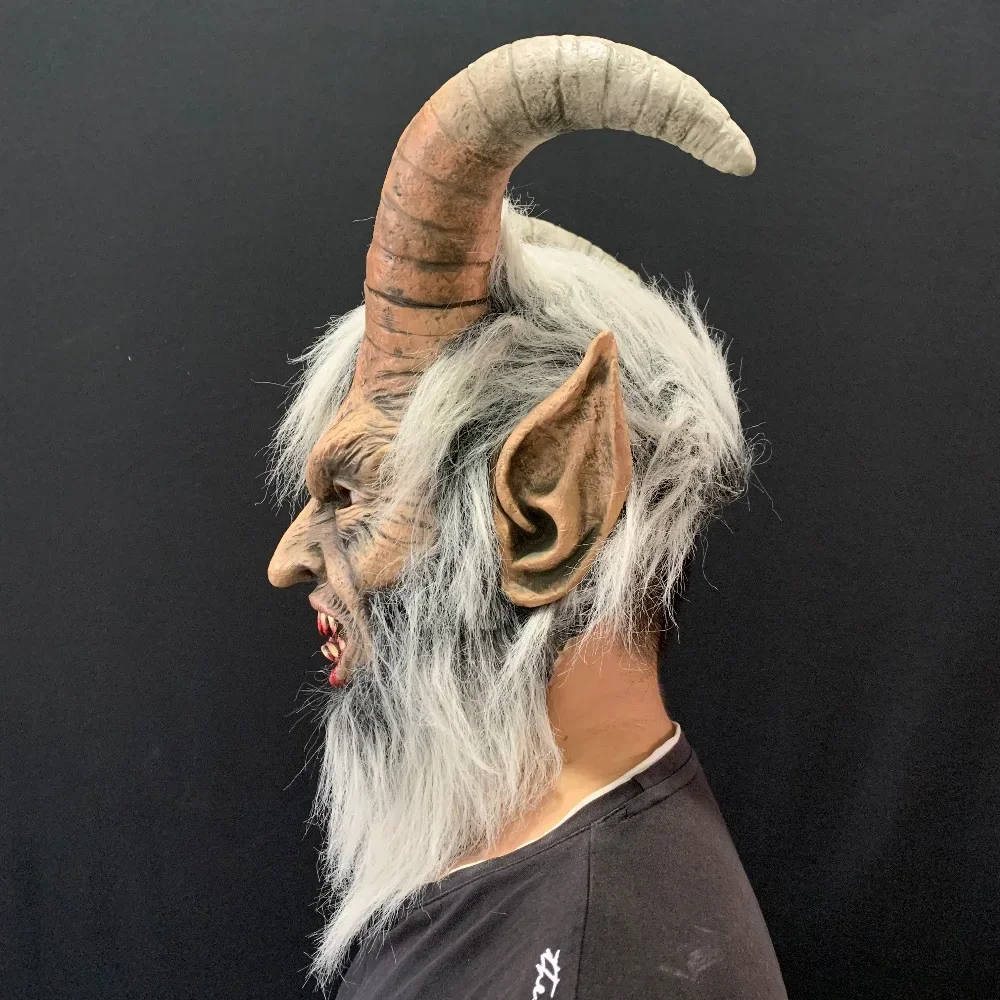Krampus Demon Mask for Men, Movie Cosplay, Sheep's Corn, SAFHead Cover, Halloween Party, Horror fur s Up, Lucifer, Latex Masks