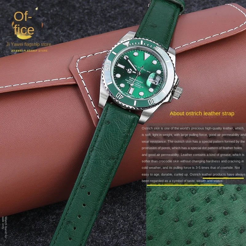 19mm 20mm 21m 22mm Ostrich leather Watch Strap Black Green Brown Women Men Watchband Accessories For longines Seiko Omega Tissot