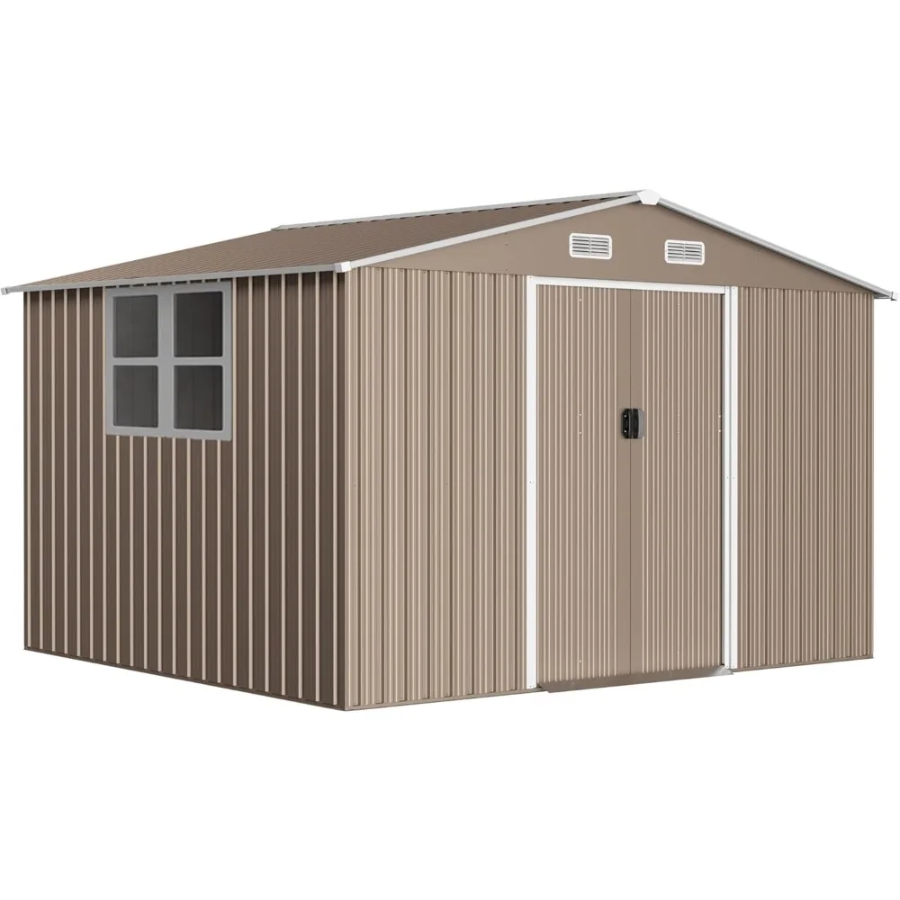 

10FT x 8FT Metal Outdoor Storage Shed,Utility and Tool Shed Storage House w/Lockable Sliding Doors & Air Vent,Garden Shed for Ba