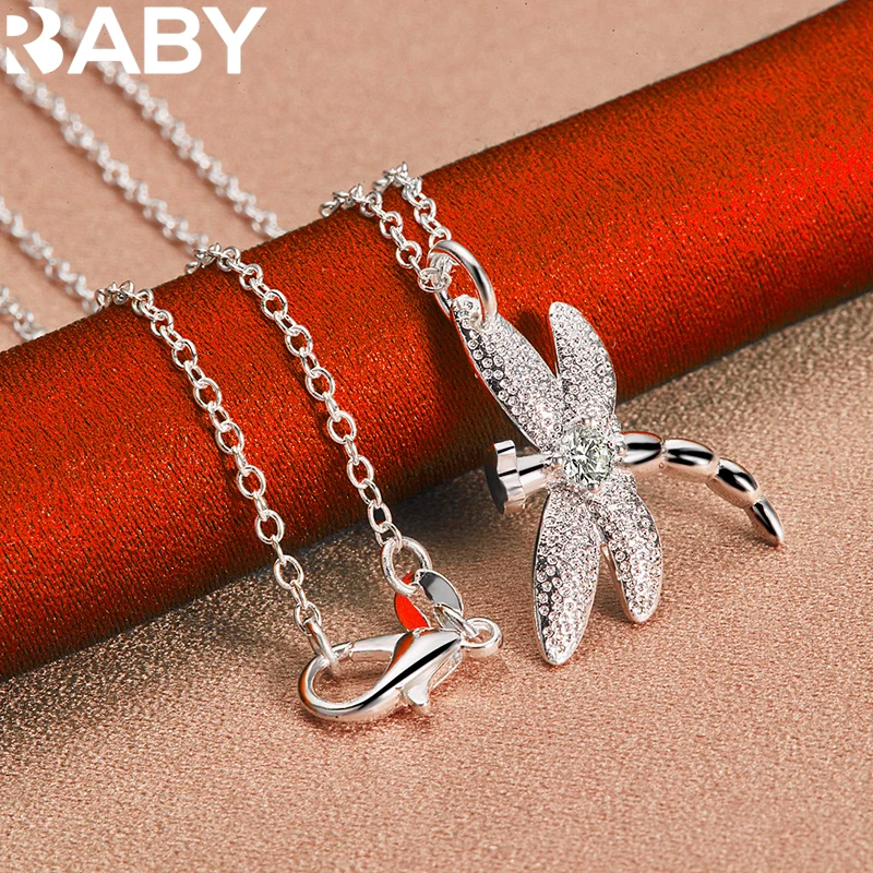 

Hot Trend 925 Sterling Silver Shiny Crystal Dragonfly Pendant Necklace 16-30 Inch Chain For Women Wedding Fashion Noble Jewelry