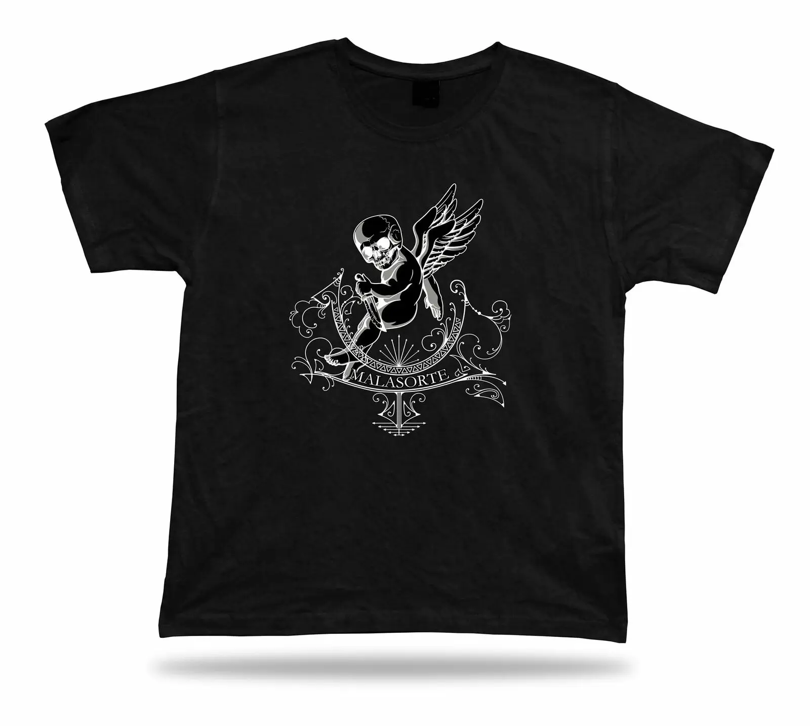 

Malasorte Demon Angel Skeleton Skull black and white modern t shirt apparel