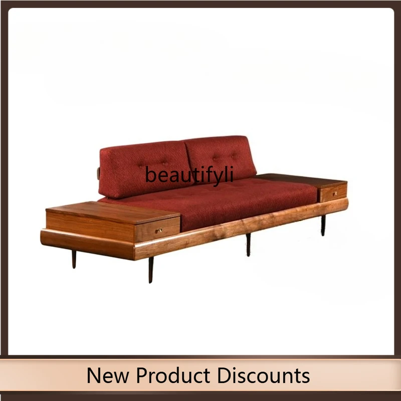 

Vintage Solid Wood Fabric Living Room Two or Three Seater Sofa Designer Model Room Exhibition Hall Sales Office Furnishing Sofa