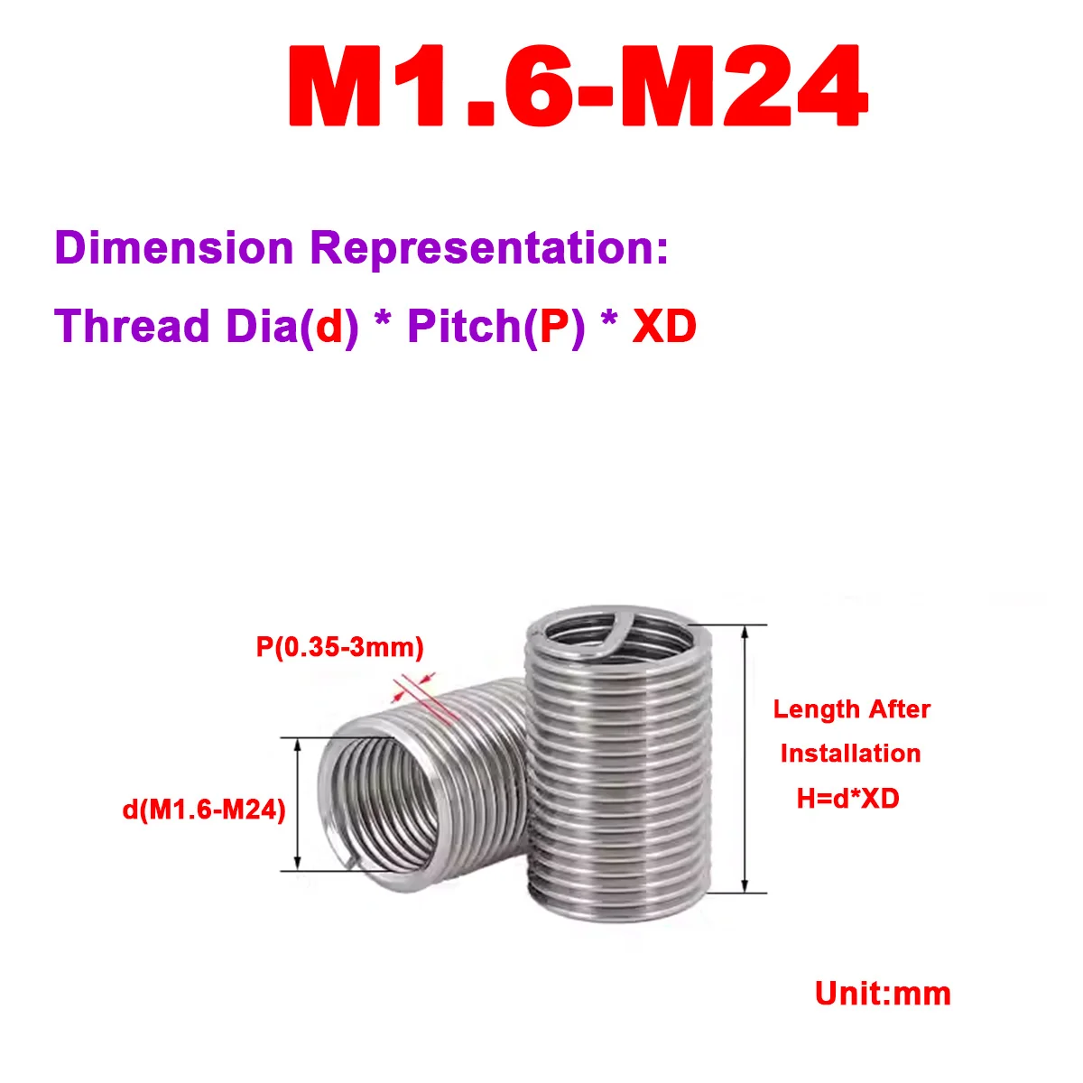 

304 Stainless Steel Wire Thread Protection Sleeve M1.6M2M2.5M3M4M5-M24