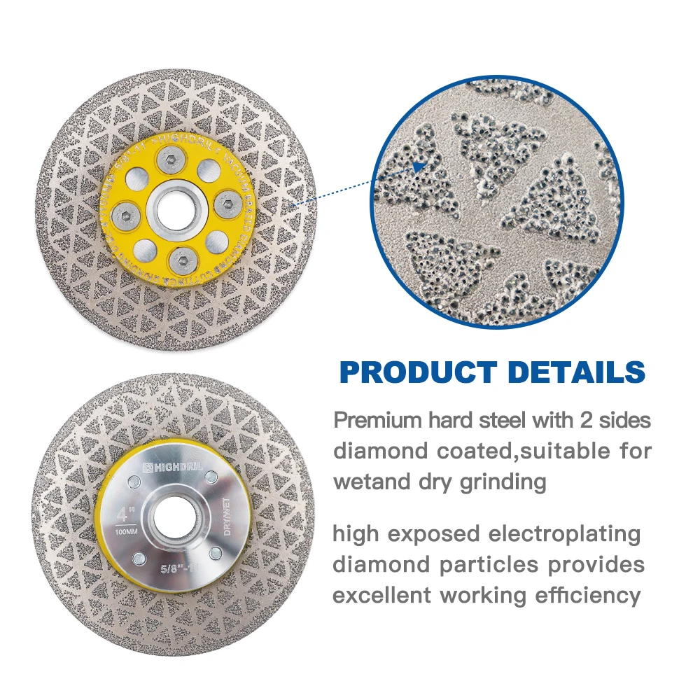 HIGHDRIL Diamond Vacuum Brazed Double-sided Cutting Disc 1pc 5/8-11 For Marble Tile Granite Grinding Plate Dia100mm/4inch