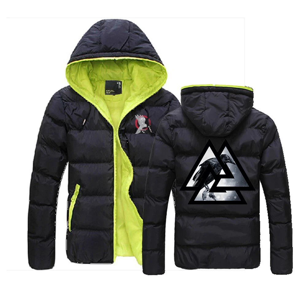 2024 New Men Raven Vikings Spring and Autumn Color Matching Cotton Jacket Comfortable Casual Hooded Comfortable Solid Color Coat