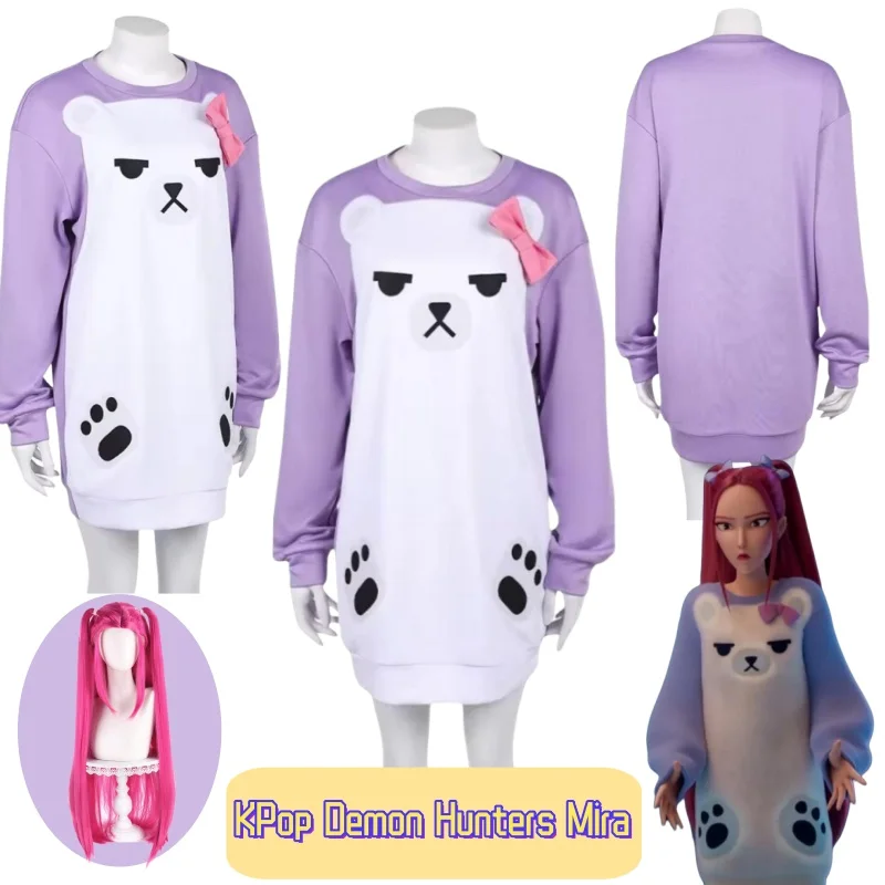 

KPop Demon Hunters Mira Cosplay Outfit - Wig, Purple Bear Pajamas, Sweatshirt & Accessories Perfect for Halloween Women & Girls