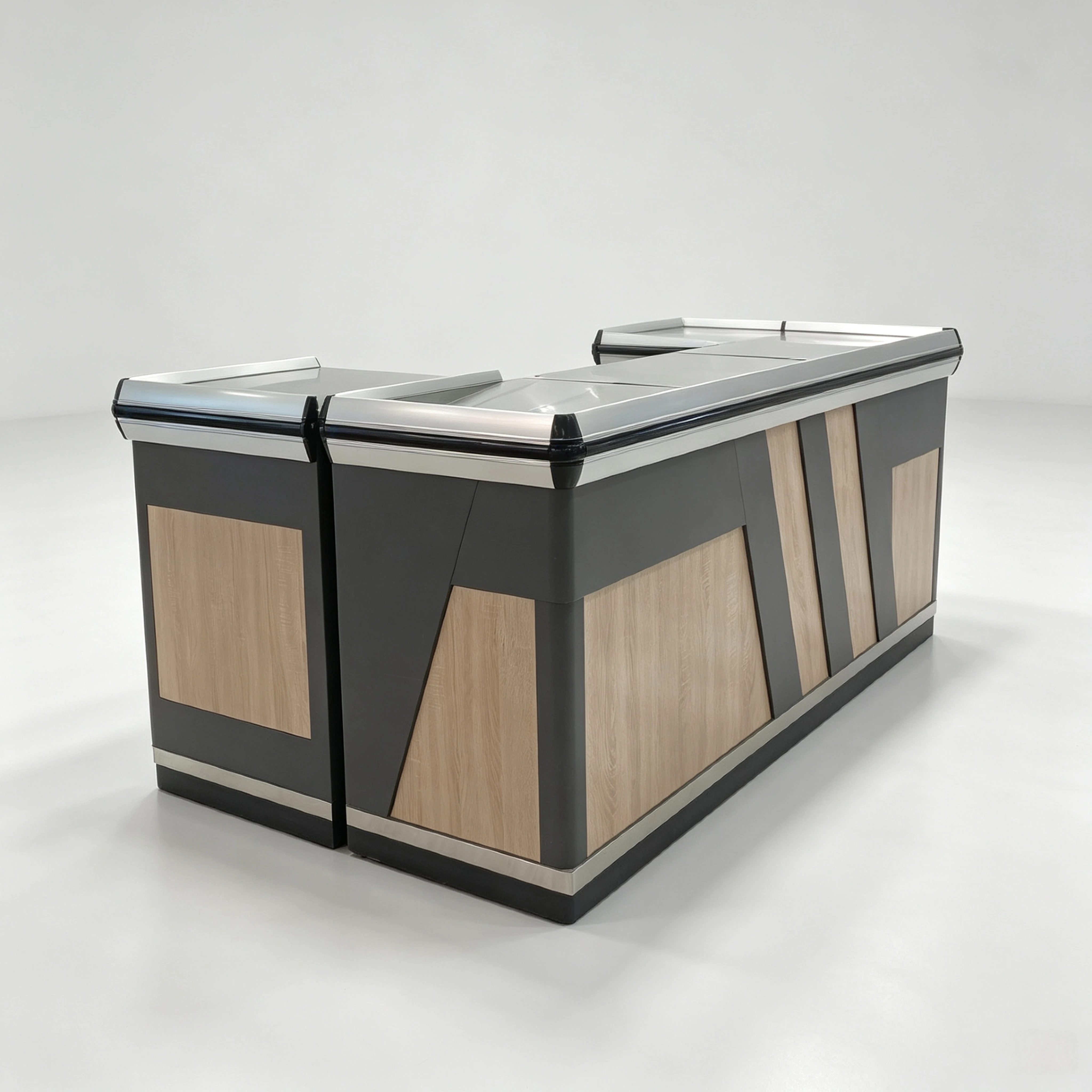Customized Reception Desk Cashier Counter Supermarket Wood MDF Steel Display Showcase Checkout Cabinet