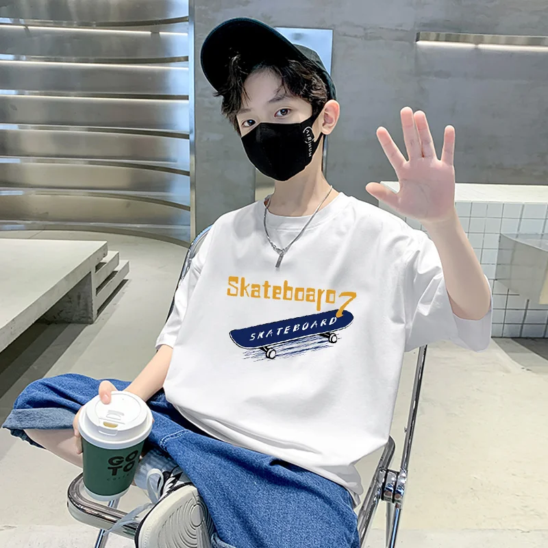 Tween Boys Summer Short-Sleeved T-shirt Children's Fashion Clothing Letter Tee Tops Teenager Korean Kids Trendy Tshirts Age 5-14
