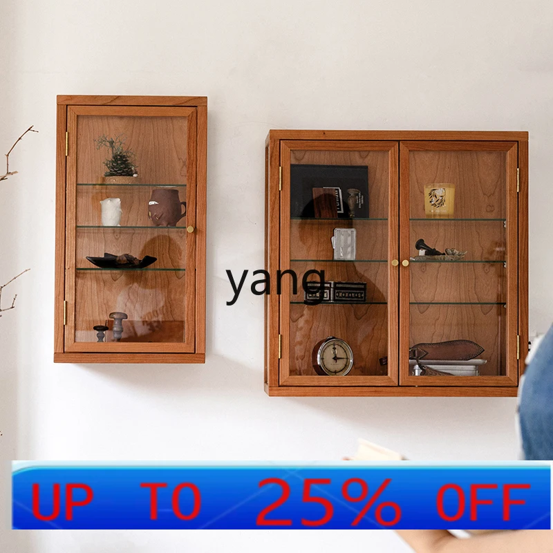 CX  Solid Wood Storage Cabinet Wall Hanging Tea Ware Display Cabinet Shelf Display Cabinet