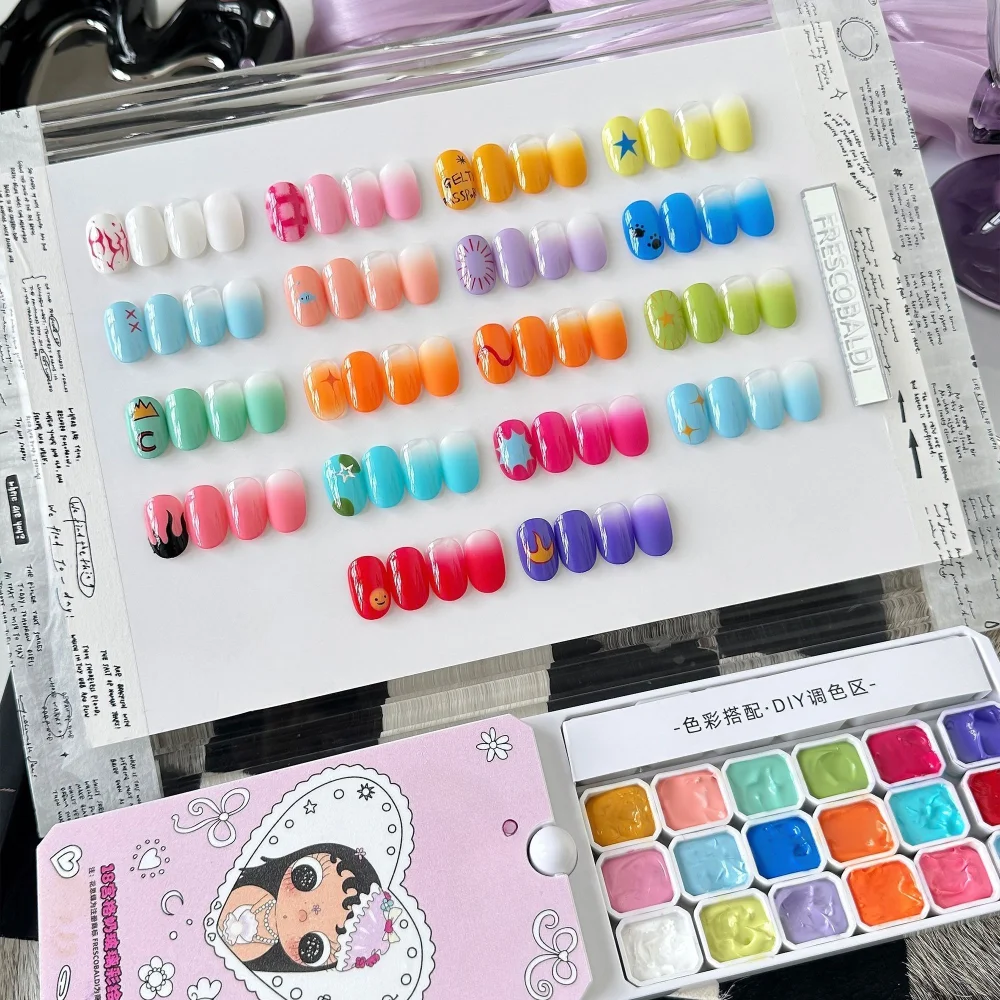 18Colors 4 In 1 Pat Painting Gel Nail Polish Blooming Transfer Design UV LED Soak Off Gel Varnish Gradient Patting Gel Palette