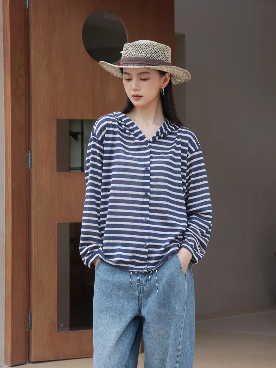 

Женская удлиненная куртка Hannam с капюшоном, весна 2026, повседневная, свободного кроя, с завязками по низу, в полоску, модная, удобная