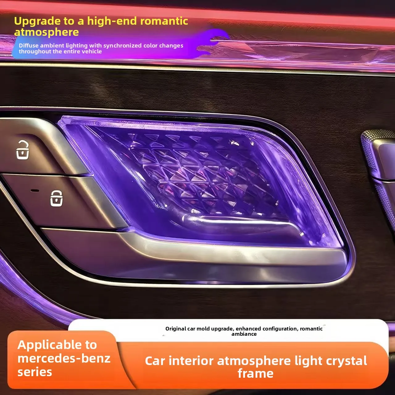 4 Stück RGB LED Kristall-Türgriffrahmen-Zierleisten für Mercedes-Benz C E GLC S Klasse W206 W214 X254 W223, Innenraum-Atmosphärenbeleuchtung