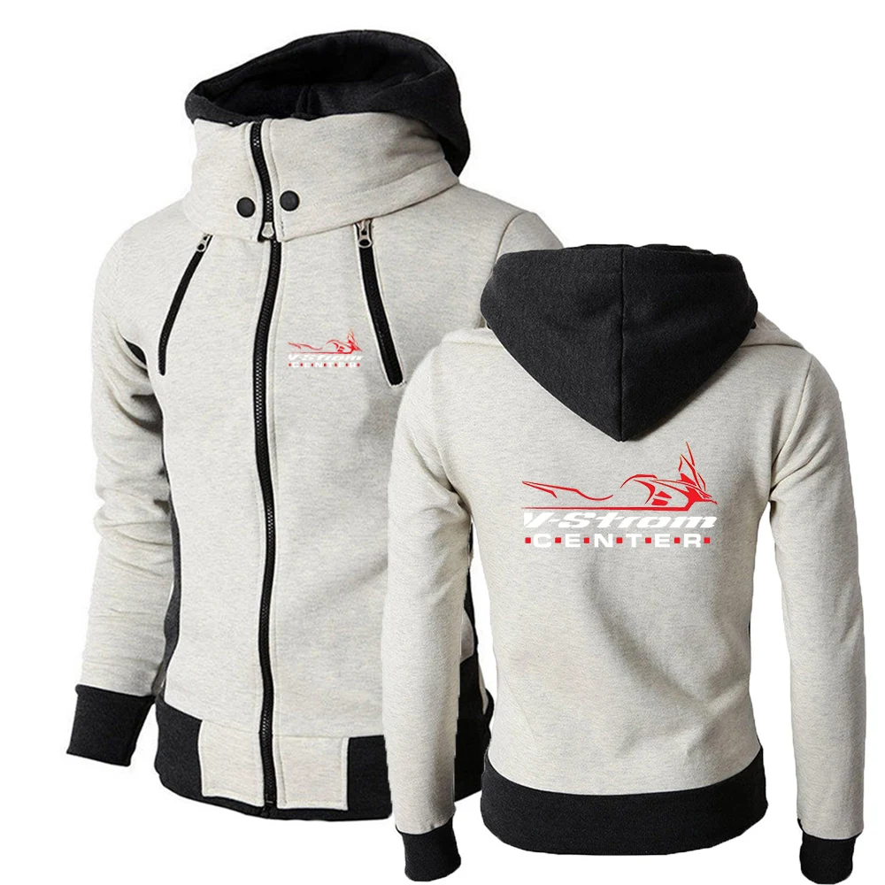 V strom Dl1000 Dl650 Adventure Motorcycle 2022 Men's New Solid Color Long Sleeve Print Jackets Casual Double Zip Hooded Coat Top